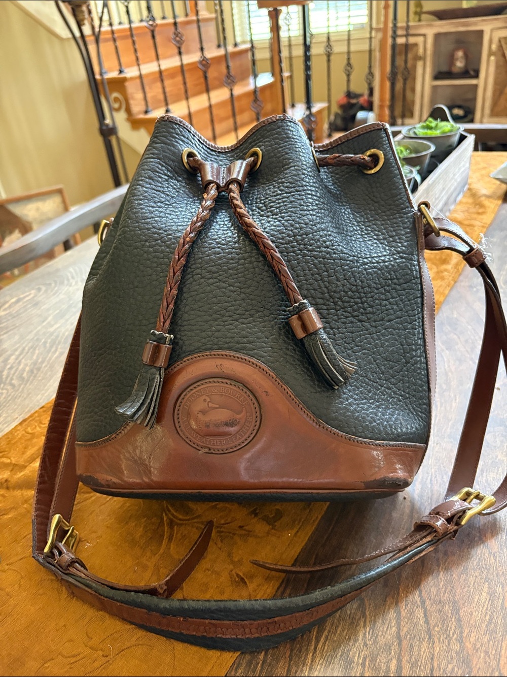 Vintage, Dooney & Bourke Pebble Leather Drawstring Bucket Bag - Picture 1 of 15